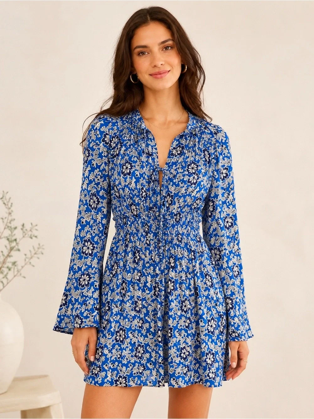 J.Crew Blue Floral Cotton Boho Mini Dress Size S Style CA458 - Picture 1 of 10